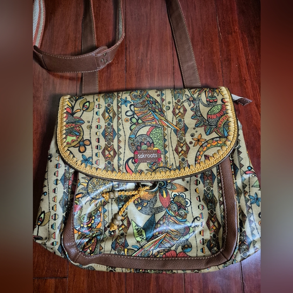 Sakroots Multicolor Floral & Bird Canvas Crossbody Bag / Backpack